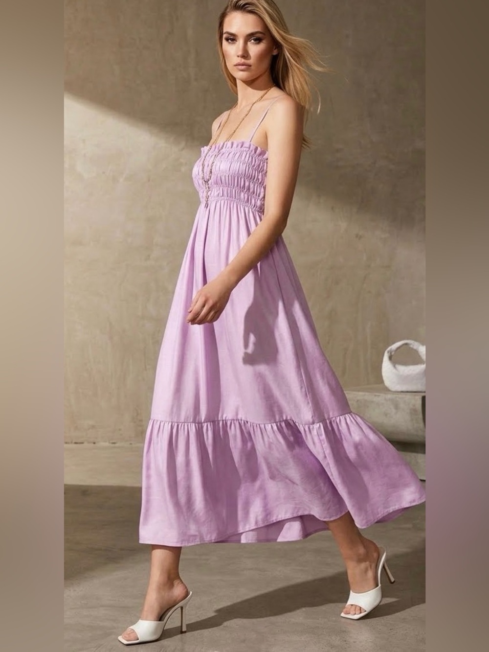 New CIAO LUCIA Umbria Lilac Satin Midi Dress XS MSRP $450